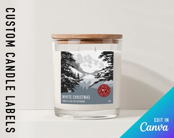 Christmas candle label template | Edit in Canva | Modern candle | Personalized holiday gift | Goods for the home | Outdoor Nature inspired