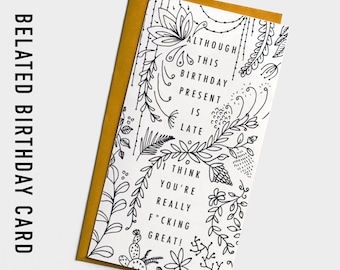 Belated birthday card template late birthday present card Printable late happy birthday wishes money card holder gift card holder happy bday