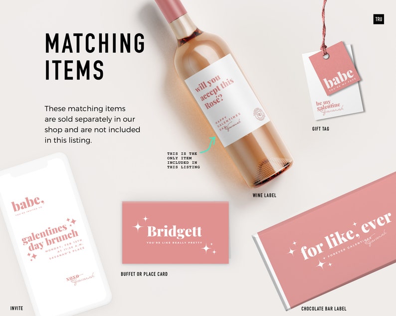 Galentines wine label template Edit in Canva Bachelor theme Modern minimal Valentines day gift Happy Galentines day Party decor image 5