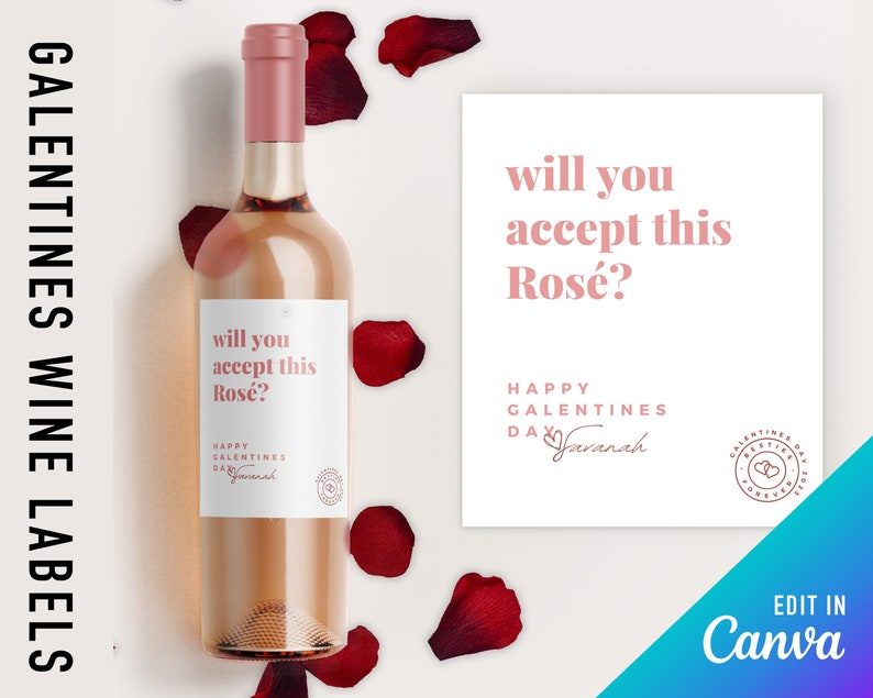 Galentines wine label template Edit in Canva Bachelor theme Modern minimal Valentines day gift Happy Galentines day Party decor image 1