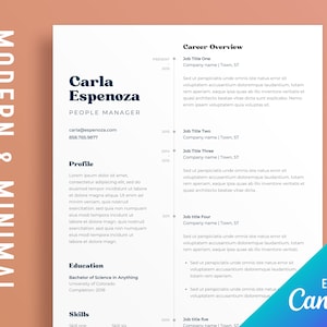 Resume template Canva resume template minimalist cv template Canva resume Canva template minimalist resume template modern two column resume