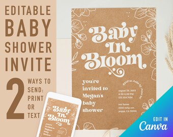 Baby in bloom invitation template baby shower save the date baby save the date gender reveal save the date baby shower gender neutral invite