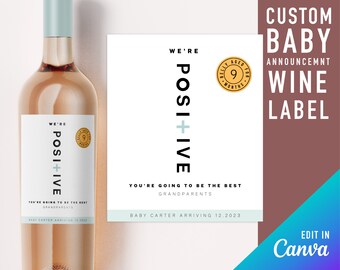Baby announcement wine label template, pregnancy announcement sister pregnancy announcement aunt baby announcement grandma baby reveal