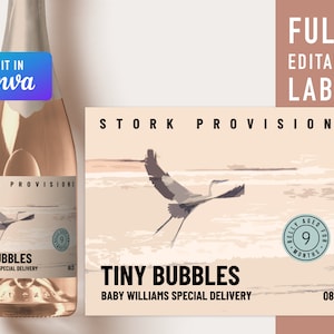 Baby announcement champagne label template, pregnancy announcement champagne label, custom baby shower champagne label, baby reveal ideas