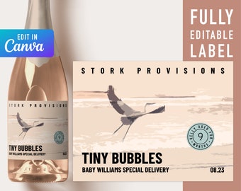 Baby announcement champagne label template, pregnancy announcement champagne label, custom baby shower champagne label, baby reveal ideas