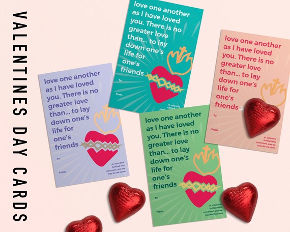 Catholic Valentines day cards | Saint Valentine cards for kids | Printable | Sacred Heart of Jesus Christ | School classroom | Greeting