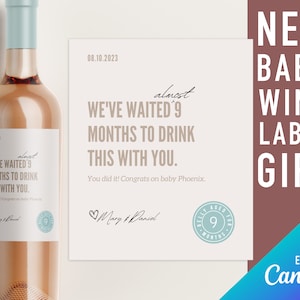 New baby wine label template, New mom wine label gift idea, New parent gift, Funny wine label for new mom, mommy milestone postpartum gift