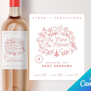 Christmas pregnancy announcement wine label template, holiday baby announcement wine label, Christmas pregnancy announcement to husband