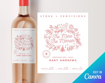 Christmas pregnancy announcement wine label template, holiday baby announcement wine label, Christmas pregnancy announcement to husband