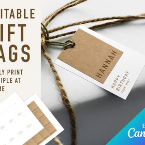 Gift tags template hang tags editable gift tags Canva printable gift tags Canva happy birthday gift tag template hang tag template