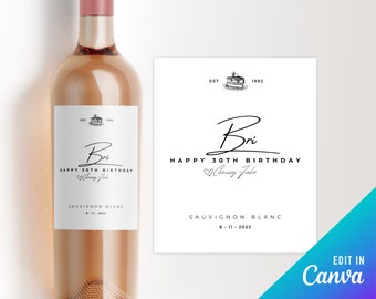 30th birthday wine label personalized birthday wine label custom personalized 30th birthday gift for her 21st birthday wine label 30th bday