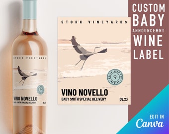 Baby announcement wine label template, pregnancy announcement wine labels, baby wine labels, pregnancy announcement to husband, custom wine