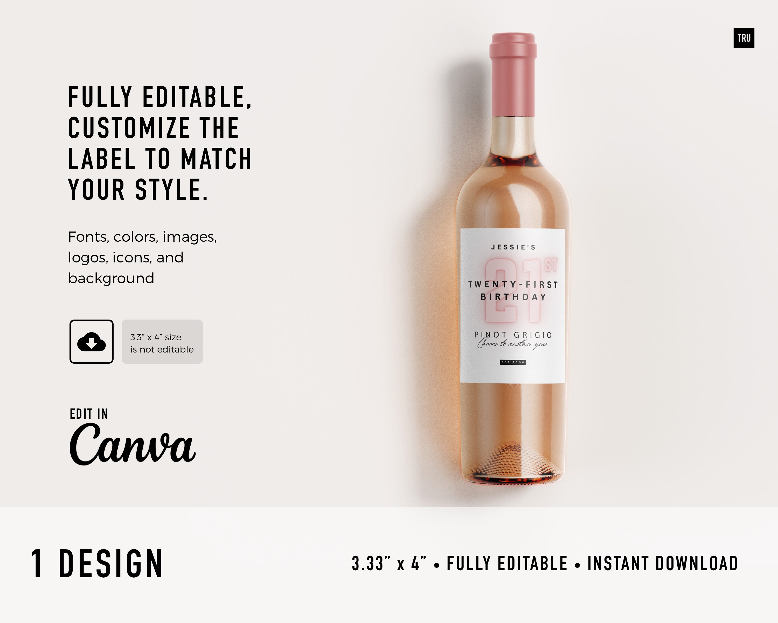 21st Birthday Wine Label Template 21st Birthday Label 21st Birthday ...