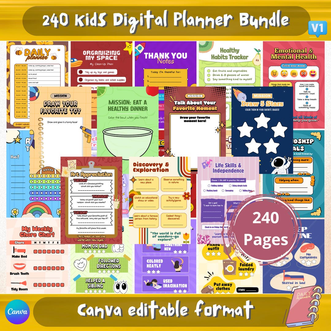 Kids Digital Planner Bundle: Habit Tracker, Chore Chart, Stickers ...