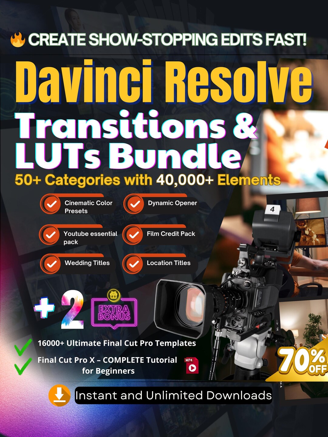 Davinci Resolve Studio Templates, 40,000+ Plugins, Transition & Luts