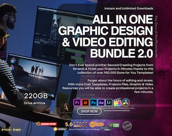Paquete de diseño gráfico, plantilla de creación de logotipo, efecto de texto de Photoshop, diseño de fuente, efecto de sonido cinematográfico, herramienta de edición de video para identidad de marca