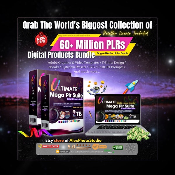 Passive Income PLR Bundle, 60+ Million Exclusive Digital Products, Graphics and Video Editing, Master Resale Rights, Make Money