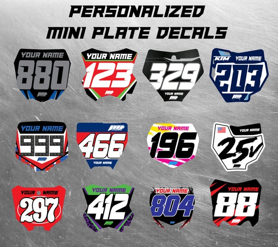 Mini Plate Decals Custom Name Number Plate Decal Motocross Etsy