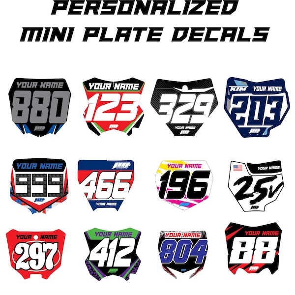 Mini Plate Decals, Custom Name Number Plate decal, Motocross Plate Decals, Waterproof Decals, Number Decals