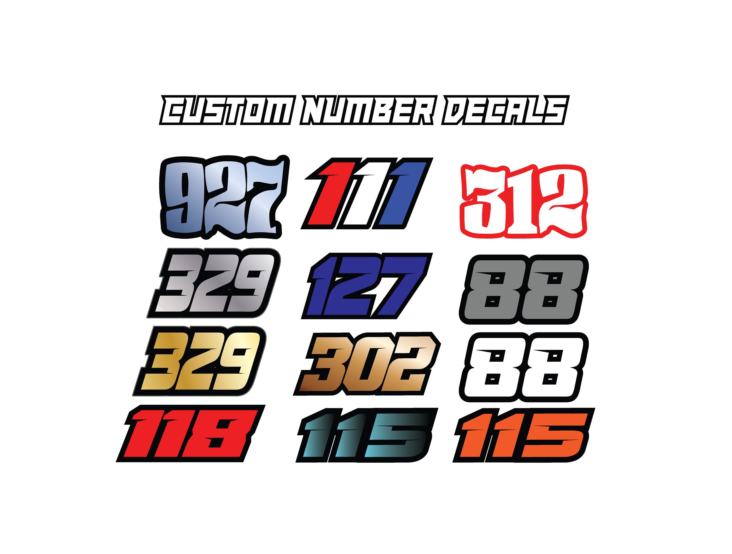 Custom Number Decals: Waterproof Laminated Stickers 2 Pack