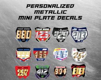 Metallic Mini Plate Decals, Metallic Number Plate decal, Motocross Plate Decals, Waterproof Decals, Metallic Number Decals