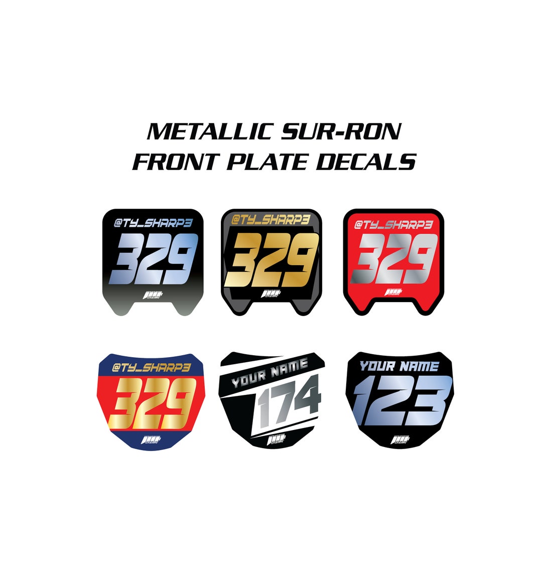 Metallic Sur-ron Front Plate Decals, Custom Name Number Plate