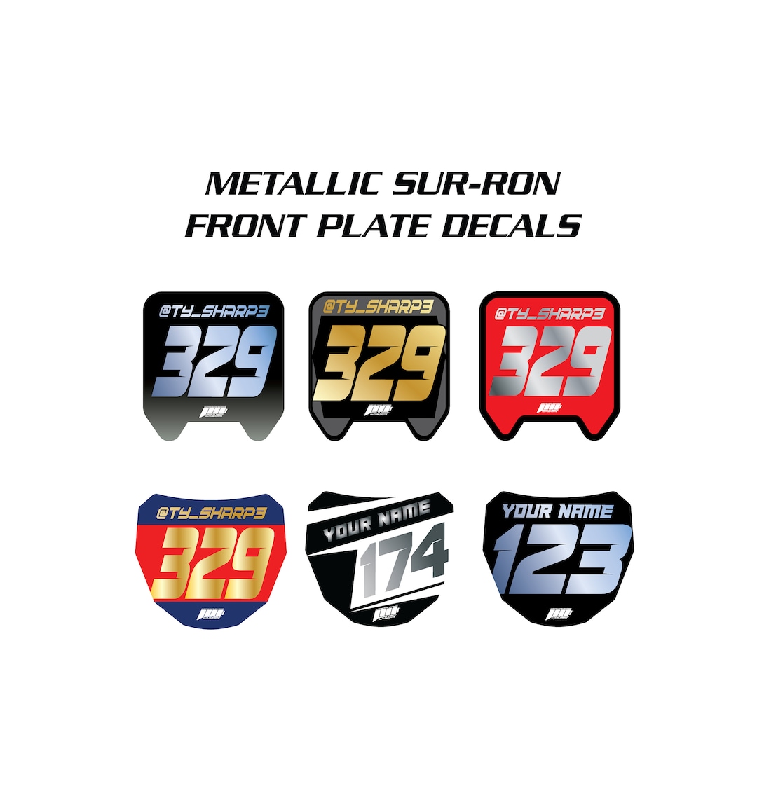 Metallic Surron Front Plate Decals, Custom Name Number Plate Decals