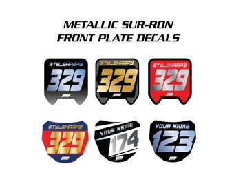 Metallic Sur-Ron Front Plate Decals, Custom Name Number Plate decals, ODI MTB Plate Decals, Surron Decals