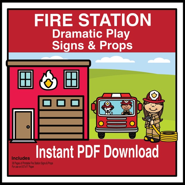 Preschool dramatic play fire station signs & props