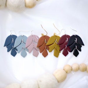 Botanical Dangle Statement Earrings | Handmade Lightweight Boho Polymer Clay Earrings | Multiple Color Options
