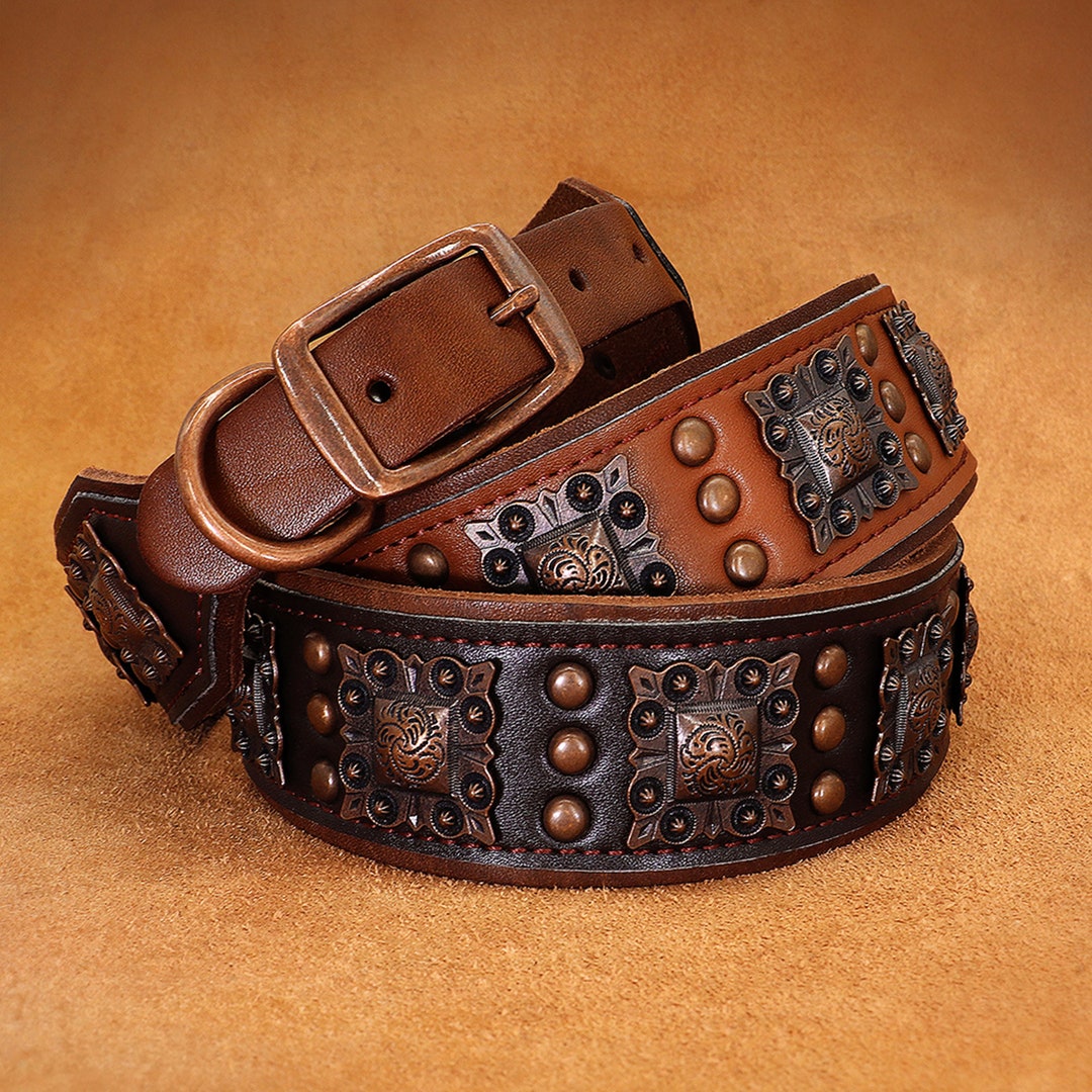 Handmade Studded Dog Collars Leather Rivet Collars Retro Neckwear Spike