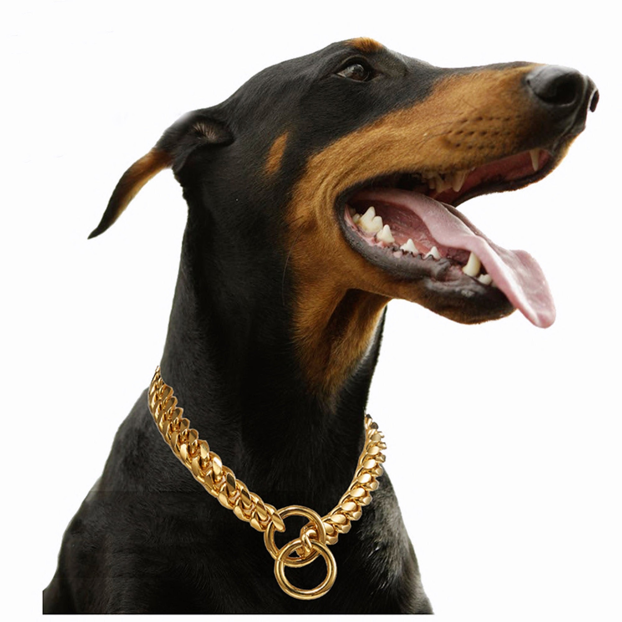 Gold Chain Dog Collar, 14mm Wide Cuban Link Dog Collar, Cute Fashion Necklace for Pit Bulldog Dogs, Light Metal Chain Jewelry, Puppy Accessories, Size