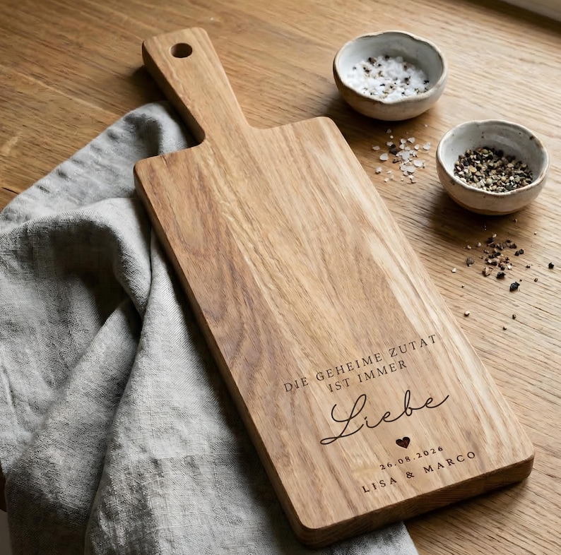 Hochzeitsgeschenk personalisiert, Geschenk Hochzeit, Hochzeit Geschenk, Schneidebrett, Schneidebrett personalisiert, Hochzeit Schneidebrett Eiche Zutat Liebe