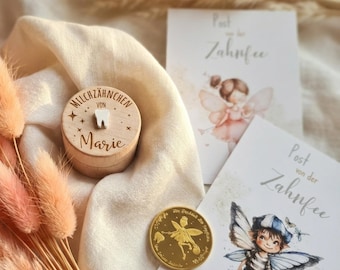 Tooth Fairy Letter with Coin - Personalized Milk Tooth Box with Name for the First Wobbly Tooth - Personalized Wooden Tooth Box - Gift Idea for Schoolchildren