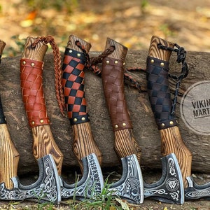 Five Axes Set Vikings Gift Forged Carbon steel Axe with Ash wood handle, Viking axe with sheath Best Birthday Anniversary gift for him