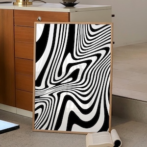 Schwarz Weiß Abstrakt Print, Retro trendige Wand Kunst Funky Groovy druckbare Poster Monochrome Dekor, Wohnzimmer Flur Schlafzimmer Studentenwohnheim Zimmer