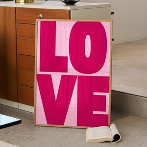 Póster de amor vintage de los años 70, impresión de pared, arte de pared rosa, impresión retro, arte con cita de amor, impresión de pared de moda, arte de impresión tipográfica maximalista