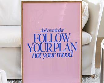 Rappel quotidien bleu rose, art mural bleu rose tendance motivant, esthétique du dortoir de la chambre à coucher, décoration d'appartement typographie