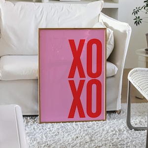 Impresión rosa XOXO, arte imprimible femenino de moda, decoración de la habitación del dormitorio, tipografía roja rosa, arte de la pared del dormitorio sala de estar arte de la pared cita imprimir cartel