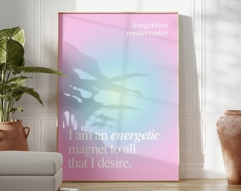 Aura Poster Affirmation Wall Art, Manifestation Quote Print, Pink and Blue Positivity Wall Art Trendy Decor, Gradient Bedroom Prints