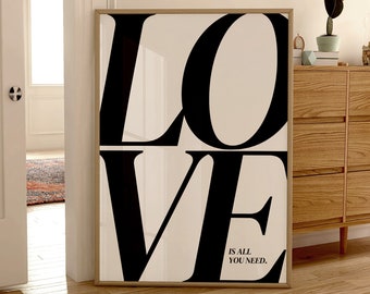 Love Poster Vintage 70s Wall Print, Black White Wall Art, Retro Print, Love Quote Art, Trendy Wall Print, Minimalistic Typography Print Art