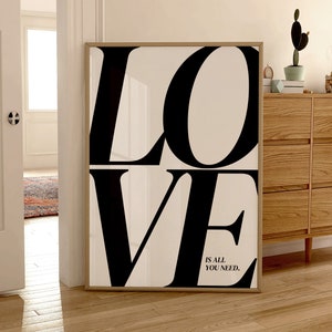 Love Poster Vintage 70er Jahre Wanddruck, Schwarz Weiß Wandkunst, Retro Print, Liebe Zitat Kunst, Trendiger Wanddruck, Minimalistische Typografie Print Art
