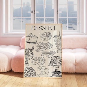 Dessert Poster, Food Print, Kitchen Ingredients Print, Food Art Print, Trendy Art, Digital Download, Kitchen Decor,Trendy Poster,Retro Print