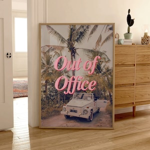 Out of Office Retro Wall Art, Vintage Summer Poster Print, Retro Photo Magazine Print, Trendy Girly Posters
