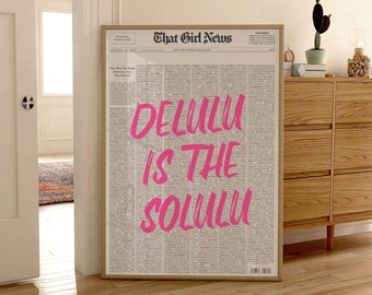 Impresión de periódico tipográfico, arte de pared de los años 70, impresión estética, póster vintage, impresión de póster de periódico retro, arte de pared blanco rosa de moda retro