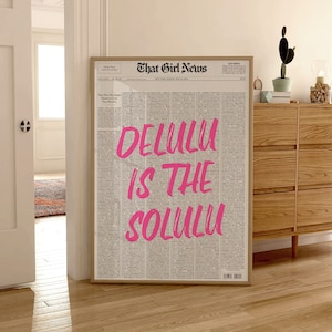 Typography Newspaper Print, 70s Wall Art, Aesthetic Print, Vintage Poster, Retro Newspaper Poster Print, Retro Trendy Pink White Wall Art