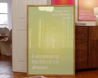 Aura Poster Affirmation Wall Art, Manifestation Quote Print, Green Positivity Wall Art Trendy Decor, Gradient Bedroom Prints
