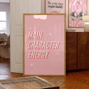 Trendy Funky Wanddruck, 'Hauptfigur Energie' Druck, Schlafzimmer Wohnheim Zimmer Drucke, Girly Typografie Kunst, Positivität Poster Rosa