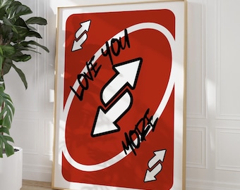 Love You More Print, Red Retro Printable Art, Preppy Bedroom Dorm Room Aesthetic, Trendy Playing Card, Trendy Apartment Wall Art