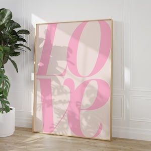 Póster de amor vintage de los años 70, impresión de pared, arte de pared rosa, impresión retro, arte con cita de amor, impresión de pared de moda, arte de impresión tipográfica minimalista rosa